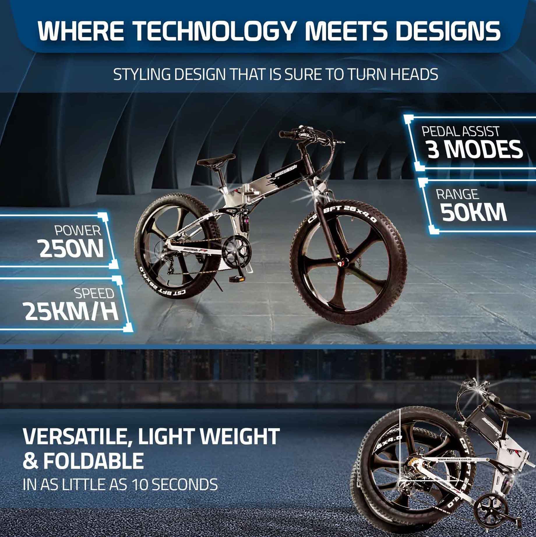 Ausstech Monster Folding Electric Bike - Image 8